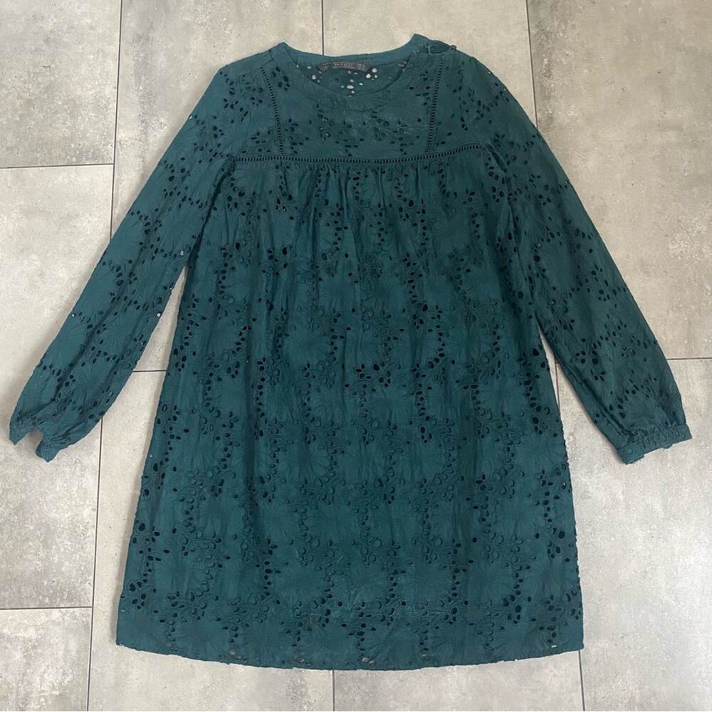 Zara Hunter green lace shift dress size XS
